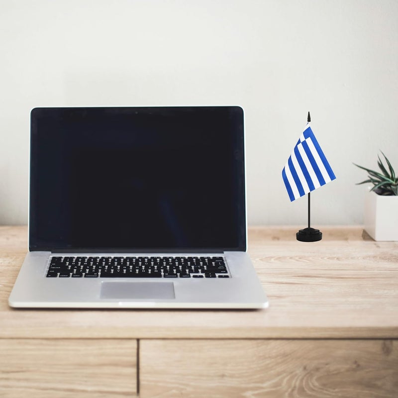 Yamiuo 2 Pack Greece Desk Flag Set, Greek Desktop Small Miniature Table Office Flag with 12" Black Pole and Black Base, Offices, Classroom, Home, Festival Decoration (Greece) - Image 5